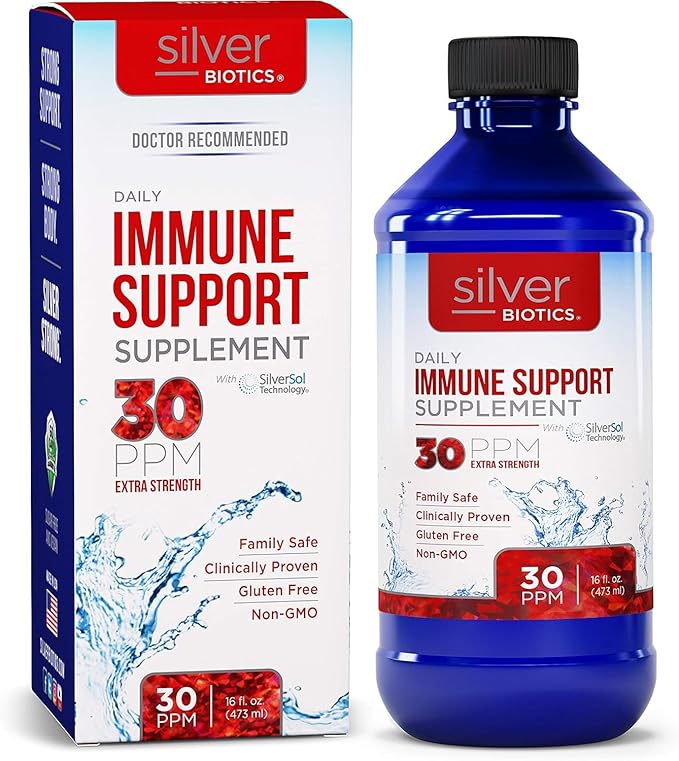 Silver Biotics 30 PPM Extra Strength Daily Immune Support Supplement with Patented Multivalent Silversol Technology | The Perfect Daily Defense Boost for Your Immune System | 16 Fl Oz