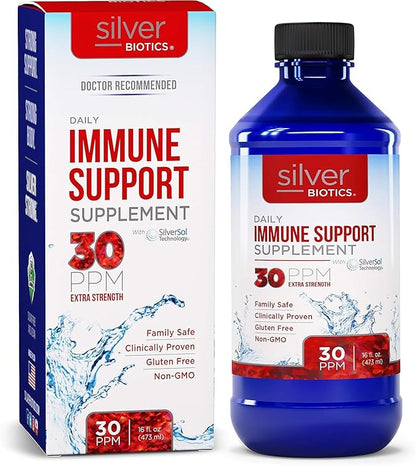Silver Biotics 30 PPM Extra Strength Daily Immune Support Supplement with Patented Multivalent Silversol Technology | The Perfect Daily Defense Boost for Your Immune System | 16 Fl Oz