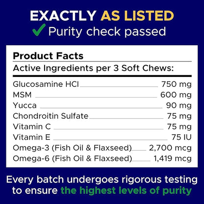 Dog Joint Supplement Large Breed - Glucosamine & Chondroitin Treats for Dogs - Supplement w/Omega-3, MSM - Made in USA - Joint Pain Relief - 240 Mobility Chews