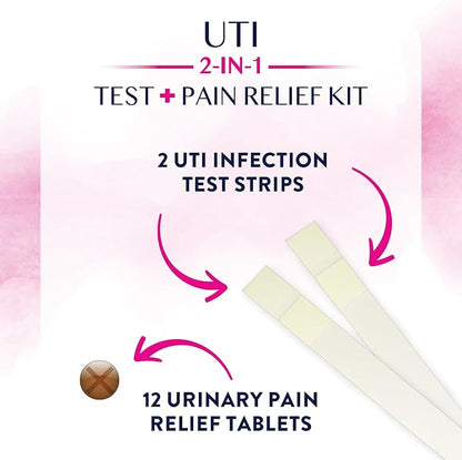 Monistat Maintain UTI 2-in-1 Test & Pain Relief Kit, 2 Test Strips & 12 Urinary Pain Relief Tablets, 2 Minute Results and Maximum Strength Pain, Burning and Urgency Relief
