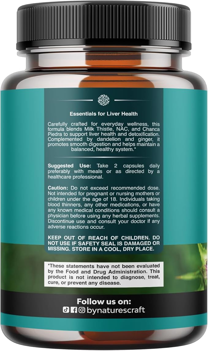 Liver Support NAC Supplement with Milk Thistle for Liver Cleanse Detox & Repair - N Acetyl Cysteine Supplement Liver Cleanse with Antioxidants, Turmeric, Choline, Dandelion & L-Glutathione - 120 Count