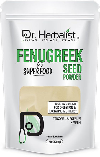 Dr. HERBALIST Fenugreek Powder 7.1 OZ (200g) - 100% Natural & Herbal Supplement - Methi Seeds Powder - Nutritive & Digestive Aid