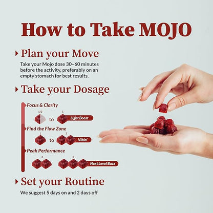 Mojo Focus Gummies w/Lion’s Mane, Panax Ginseng, Ginger Root, Cordyceps, Brain Supplement Memory/Focus Support Adults Nootropic Mushroom Gummies, Pomegranate Hibiscus, Regular Strength (3 Pack)