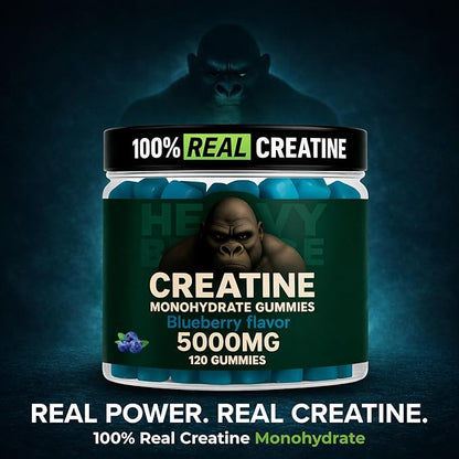 Creatine Monohydrate Gummies 5g Sugar Free Creatine with Vitamin B12 and L-Taurine | Muscle Growth for Men and Women | Low Calorie Formula 120 Gummies for 30 Servings, Blueberry