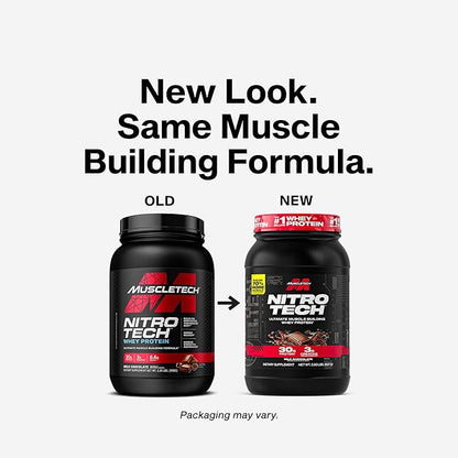 Muscletech Whey Protein Powder (Milk Chocolate, 2 Pound) - Nitro-Tech Ultimate Muscle Building Formula with Whey Protein Isolate - 30g of Protein, 3g of Creatine & 6.8g of BCAA - Packaging May Vary