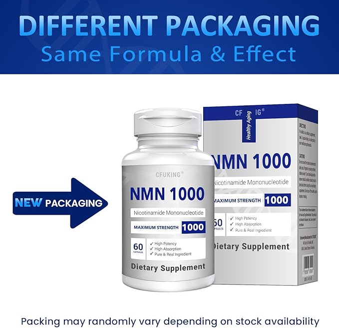 NMN 1000mg Per Serving Maximum Strength - 99% Pure NMN (Nicotinamide Mononucleotide) for NAD, Cell, Immune, Energy, Anti-Aging & Longevity, Stabilized NMN Supplements 1000mg - 60 Veggie Capsules