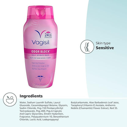 Vagisil Feminine Wash for Intimate Area Hygiene, Odor Block, Gynecologist Tested, Hypoallergenic, 12 oz, (Pack of 2)
