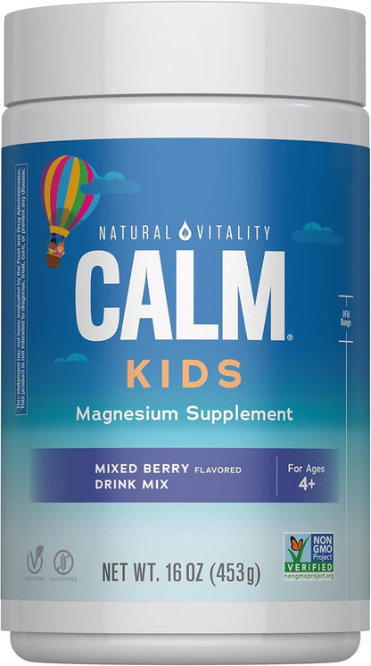 Natural Vitality Kids Calm Magnesium 16oz Powder | Mixed Berry Flavored Drink Mix Supplement | Supports a Balanced Mood and Healthy Development