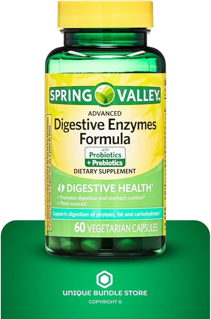 Unique Bundle Store Digestive Enzymes – 60 Vegetarian Capsules, Enzimas Digestivas with Probiotics and Prebiotics, Enzymes for Digestion, Daily Digestive Health Supplement (Pack of 2)