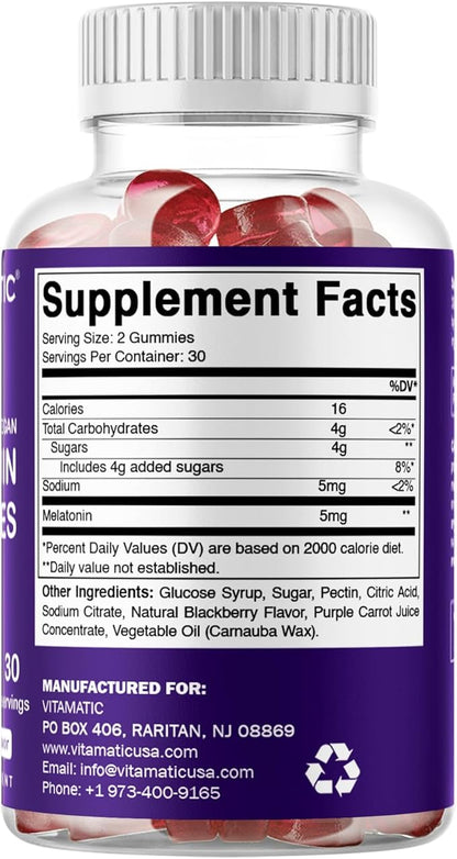 Vitamatic Melatonin Gummies for Kids & Adults - (2.5 mg 5 mg & 10 mg Doses) - 60 Vegan Gummies