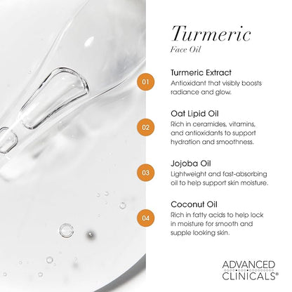 Advanced Clinicals Turmeric Oil Serum For Face | Facial Skin Care Serum With Jojoba + Coconut Oil To Improve Appearance Of Dark Spots & Uneven Skin Tone | Antioxidant Dry Skin Moisturizer, 1.8 Fl Oz
