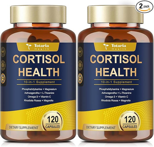 Totaria Cortisol Supplement with Ashwagandha,Magnesium,Rhodiola Rosea,L Theanine,Hormone Balance for Women Mood, Focus, Sleep Support 120 Vegan Capsules (Pack of 2)