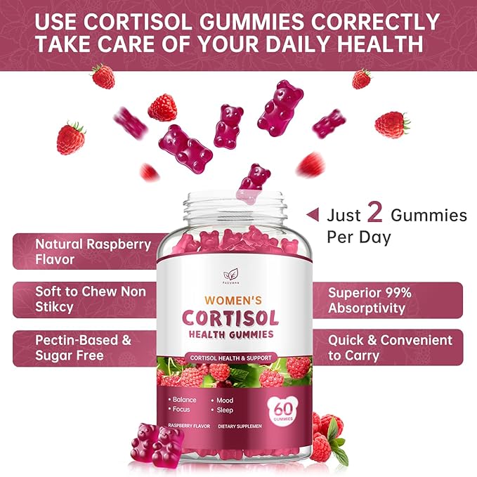 Cortisol Supplement for Women,cortisol manager Gummies,with rhodiola rosea,l-theanine,Phosphatidylserine,magnesium ashwagandha - Emotional support, adrenal balance, sleep, raspberry flavor, 60 Count