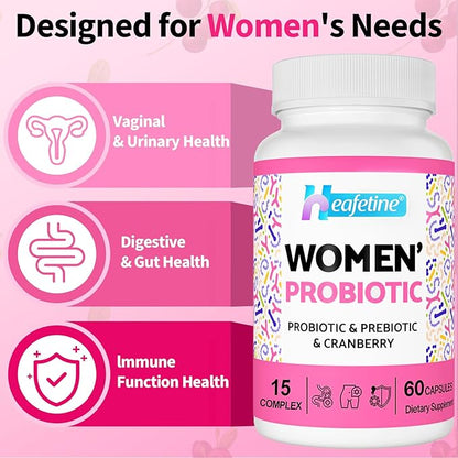 Vaginal Probiotics for Women, 300 Billion CFUs Probiotics for Women, 15-in-1 Womens Probiotic & Prebiotics, for Vaginal, Urinary Tract, PH Balance, Immune, Digestive & Gut, Bloating Health, 60 Caps