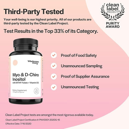 Myo-Inositol & D-Chiro Inositol Capsules with MTHF, Folate, Vitamin D| Support for Ovarian Function, Hormone Balance, & Homocysteine Levels | Fertility Supplements for Women | 40:1 Ratio