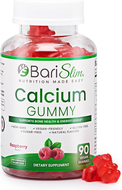 BariSlim Bariatric Calcium Gummies - Specially Formulated Bariatric Vitamins for Patients After Weight Loss Surgery - Supports Energy Levels & Bone Health | Raspberry (90 Vegan Gummies)