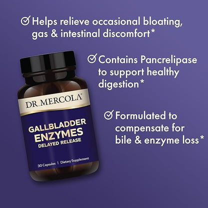 Dr. Mercola Gallbladder Enzymes - Gallbladder & Digestive Health Support - Includes Pancreatic Protease, Amylase & Lipase - Non-GMO, Gluten-Free & Soy-Free - 90 Delayed Release Capsules (90 Servings)