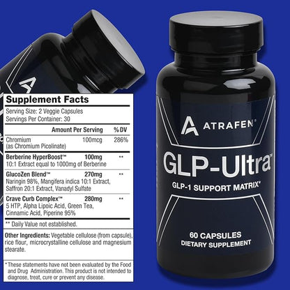 Atrafen GLP Ultra GLP-1 Activator Diet & Weight Loss Supplement Fat Burner, Appetite Suppressant & Metabolism Support 60 Capsules