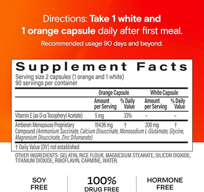 Amberen Menopause Supplement for Women, 180 Capsules, Clinically Proven, Helps Support Hormone Balance, Helps Relieve 12 Menopause Symptoms: Hot Flashes, Night Sweats, Mood Swings and More
