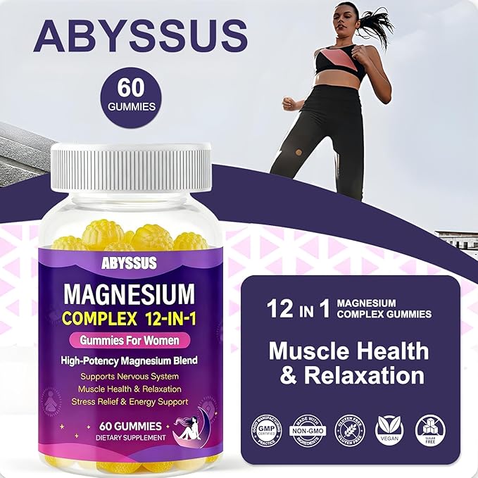 ABYSSUS Magnesium Complex Gummies for Women, Stress & Relaxation Support & Daily Well-Being with 12-in-1 Magnesium & Ashwagandha L-Theanine, 60 Gummies