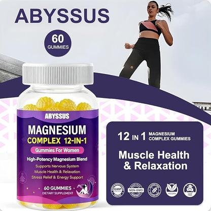 ABYSSUS Magnesium Complex Gummies for Women, Stress & Relaxation Support & Daily Well-Being with 12-in-1 Magnesium & Ashwagandha L-Theanine, 60 Gummies