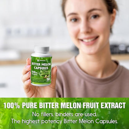 Bitter Melon Capsules| 150 Vegan Capsules| 150 Days Supply| 9,000mg per Serving| Bitter Melon Fruit 25:1 Extract| 100% Pure & Natural| Gluten-Free Supplement| Ultimate Concentrated
