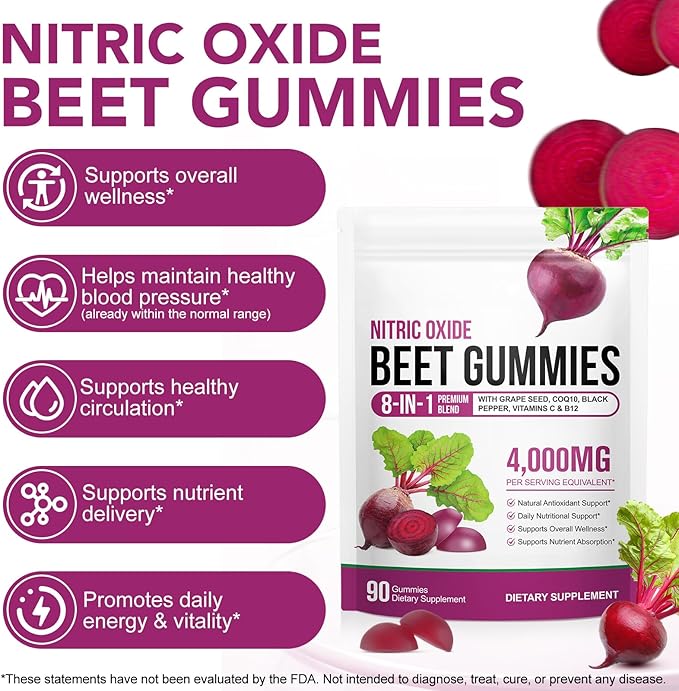Total Beets Soft Chews,Beet Root Gummies with Vitamins C & B12,L-Arginine & L-Citrulline,Grapeseed Extract,Antioxidants,Healthy Energy Supplement with Elite Ingredients,Heart Health Superfood (1)