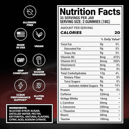 Bounce Pro Pre Beast Mode Workout Gummies with Caffeine, Beta-Alanine & L-Tyrosine for Energy, Focus & Training Intensity (70 Count (Pack of 1), Fruit Punch)