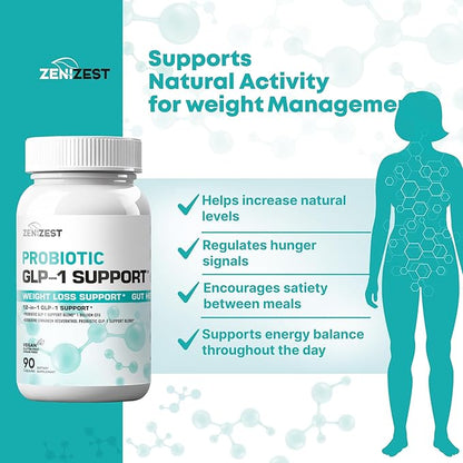 GLP-1 Support Probiotic Weight Loss Support Supplement - Women Men GLP1 Support with Berberine - Natural Keto Daily Oral Appetite Suppressant Hunger Control Metabolism Fat Burn Gut Health