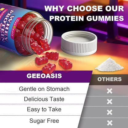 Whey Protein Gummies 10g, Protein Chewables Supplements for Women & Men, Muscle & Energy Support, Bone Health, Strawberry Flavor, 120 Count