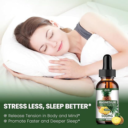 (2 Pack) Magnesium Glycinate Supplement, Liquid Magnesium Glycinate Liquid Drops 500mg-Support Stress Relief, Relaxation, Mood, Sleep, Bone & Muscle-4 Fl Oz, Vegan, Pineapple Flavor