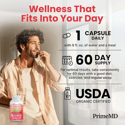 5-in-1 USDA Organic Turmeric Curcumin Supplement - 230mg with Berberine, Ceylon Cinnamon Bioperine and Ginger Supplements for Mobility, Digestion & Wellness Support, USDA Organic, 60 Servings, 1-Pack