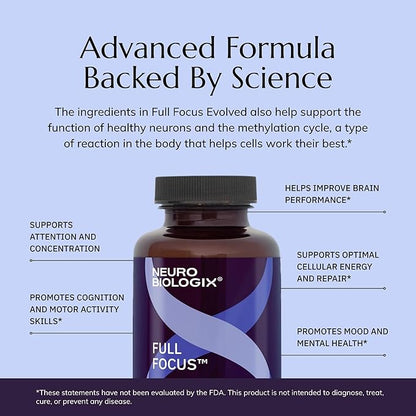 Neurobiologix Full Focus for Men & Women, Brain & Mood Support Supplement, Promotes Focus, Memory & Cognitive Function, with Green Coffee Bean, Bacopa, Magnesium & SAM-E, Gluten Free, 120 Capsules