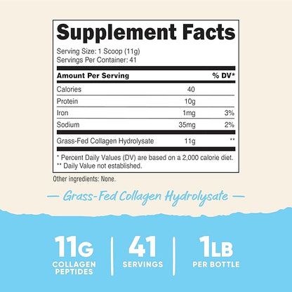 Nutricost Pure Collagen Hydrolysate (Bovine) Powder (2 Pack) - Grass Fed Bovine Collagen, 1LB Per Bottle