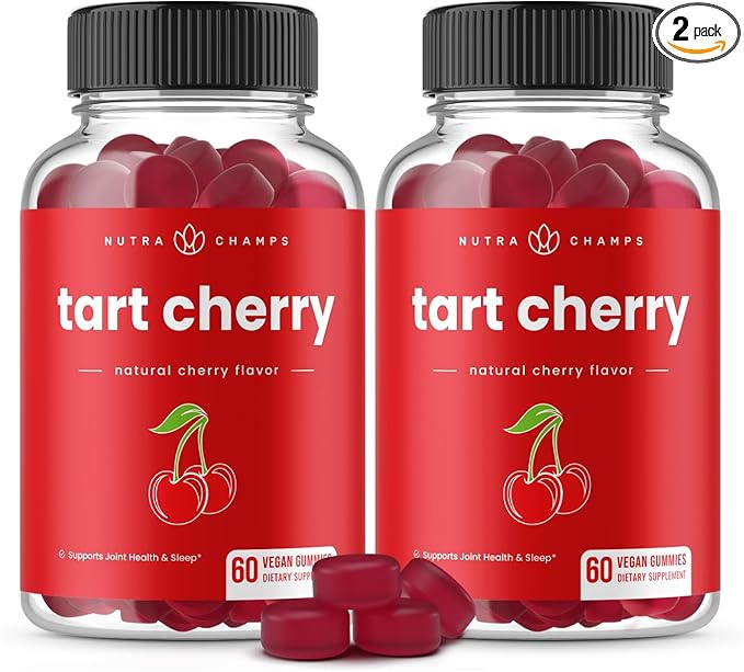 NutraChamps Tart Cherry Gummies - Tart Cherry Extract with Celery Seed - 60 Vegan Gummies (2-Pack)