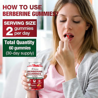 Berberine Gummies 2000mg - Natural Organic Berberine HCL Supplement - Vegan, Non-GMO, Gluten-Free - Delicious Raspberry Flavor - 120 Count