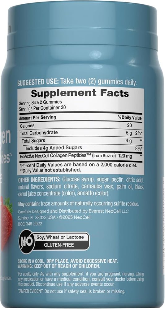 NeoCell Collagen Peptides Gummies | 60 Count | Types I & III | Advanced Formula Supplement | for Women and Men