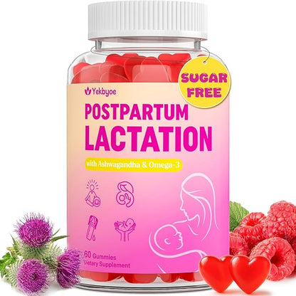 Lactation Supplement - Postpartum Lactation Support Gummies, with Milk Thistle, Moringa & Postnatal Vitamins, As Milk Supply Booster, Supports Mood, Breastfeeding & Postpartum Recovery - 30 Day Supply