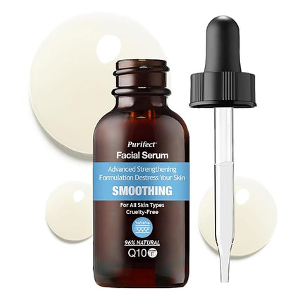 Purifect Smoothing Coenzyme Q10 Facial Serum for Anti Aging - Wrinkle & Fine Line Support for All Skin Types, Hydrating Face Serum with Vitamin E, Ceramide NP & Anise Extract, Made in USA - 1 fl oz