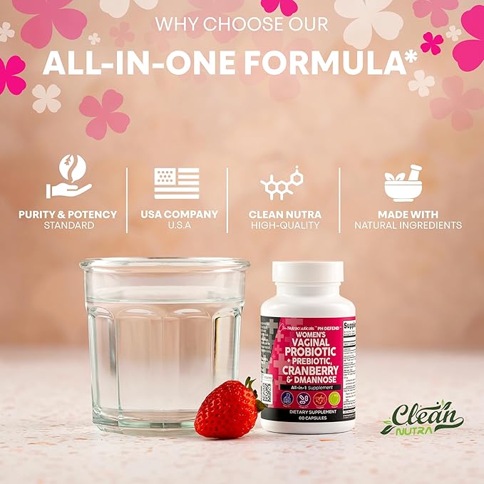 Clean Nutraceuticals Vaginal Probiotics for Women + Prebiotics 20 Billion Cranberry Pills w D-Mannose 500 mg for Urinary Tract Health pH Balance - for Vaginal Health Supplements Pills - 3Pack