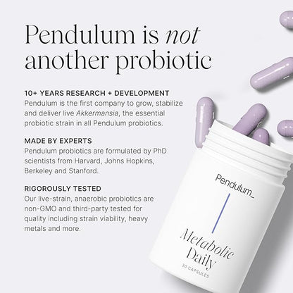 Pendulum Metabolic Daily - Multi-Strain Probiotic with Akkermansia muciniphila to Support Metabolism and Sustain Energy Levels - for Women and Men - 30 Capsules (1 Pack)