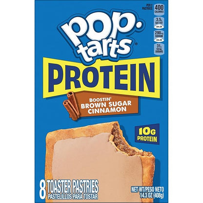 Pop-Tarts Protein Toaster Pastries, 10g Protein, Boostin' Brown Sugar Cinnamon (96 Pop-Tarts)