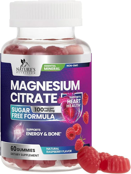 Magnesium Citrate Gummies - Sugar Free - High Absorption & Bioavailability Magnesium Gummy Supplement - Improved Vegan Formula - Supports Bones, Muscles, Calm, & Relaxation - Mag Citrate - 60 Gummies