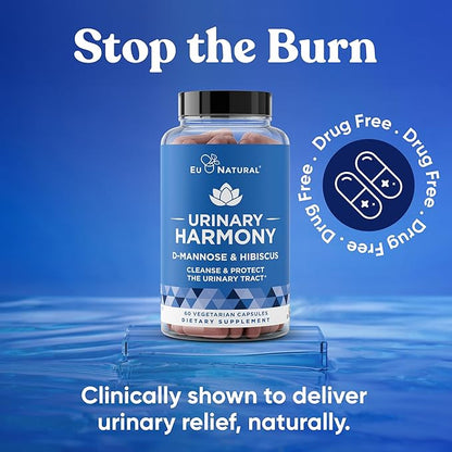 Eu Natural Urinary Harmony D-Mannose Supplement - Urinary Tract Health for Women - Fast-Acting Urinary Cleanse & Flush with Clinical-Strength D-Mannose & Hibiscus - 60 Capsules