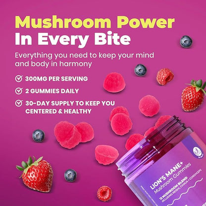 DR. MORITZ Lions Mane Gummies for Adults and Kids 4+ – Mushroom Gummies for Adults with 12-in-1 Brain & Immune Support Blend – Includes Reishi, Chaga & Lion’s Mane – No Sugar Added, Non-GMO (60 Count)