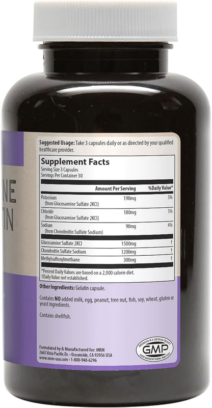 MRM Nutrition Glucosamine Chondroitin MSM - Joint Support Supplement with Glucosamine Sulfate, Chondroitin Sulfate & MSM for Cartilage & Mobility Health, for Women & Men, Gluten Free - 30 Servings