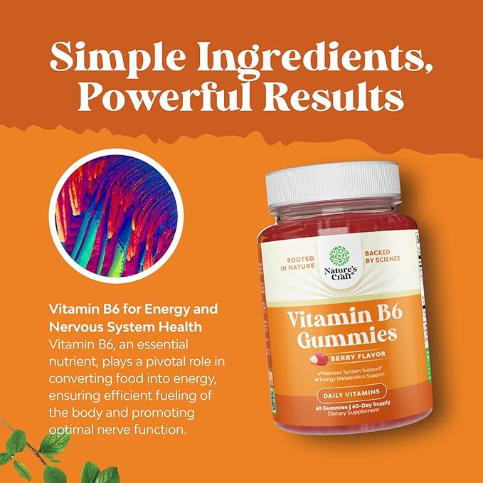 Potent Vitamin B6 Gummies for Adults - Vitamin B6 50mg Per Serving Gummy Vitamins for Women and Men for Immune Nerve and Mood Support - Vegan Kosher B6 Vitamins Gummies for Women and Men - 60 count