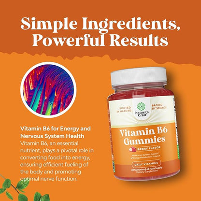 Potent Vitamin B6 Gummies for Adults - Vitamin B6 50mg Per Serving Gummy Vitamins for Women and Men for Immune Nerve and Mood Support - Vegan Kosher B6 Vitamins Gummies for Women and Men - 60 count