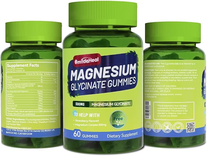 Magnesium Glycinate Gummies 500mg with L-Threonate 300mg - Sugar-Free Magnesium Potassium Supplement with Vitamin D, B6, CoQ10 - Strawberry Flavored - 120 Gummies