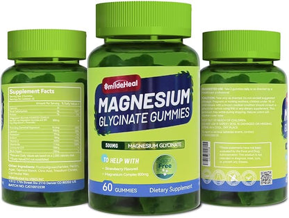 Magnesium Glycinate Gummies 500mg with L-Threonate 300mg - Sugar-Free Magnesium Potassium Supplement with Vitamin D, B6, CoQ10 - Strawberry Flavored - 120 Gummies